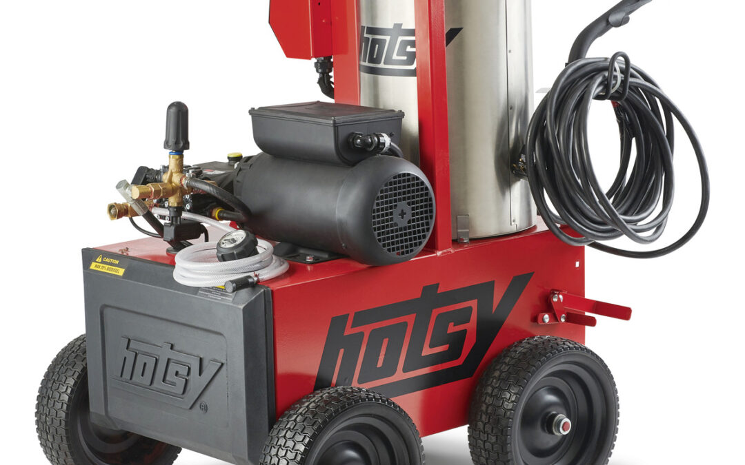 Industrial cleaning equipment featuring a heavy-duty Hotsy pressure washer designed for powerful cleaning performance